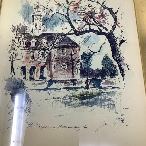 Framed art print Colonial Williamsburg watercolor John Haymson gold frame 14x17 - Picture 2 of 6